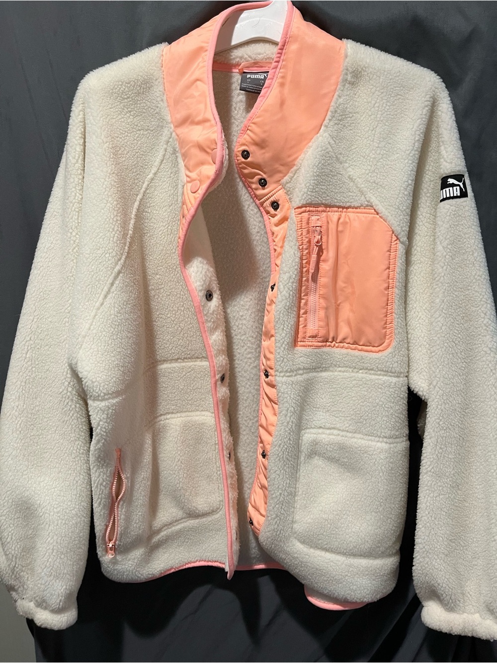 Puma women Cream Sherpa Jacket with Peach Trim NWOT
